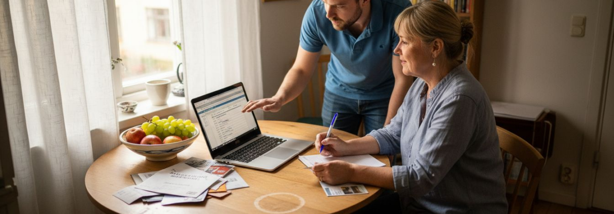 En tekniker gör hembesök för att hjälpa en kund med datorproblem.