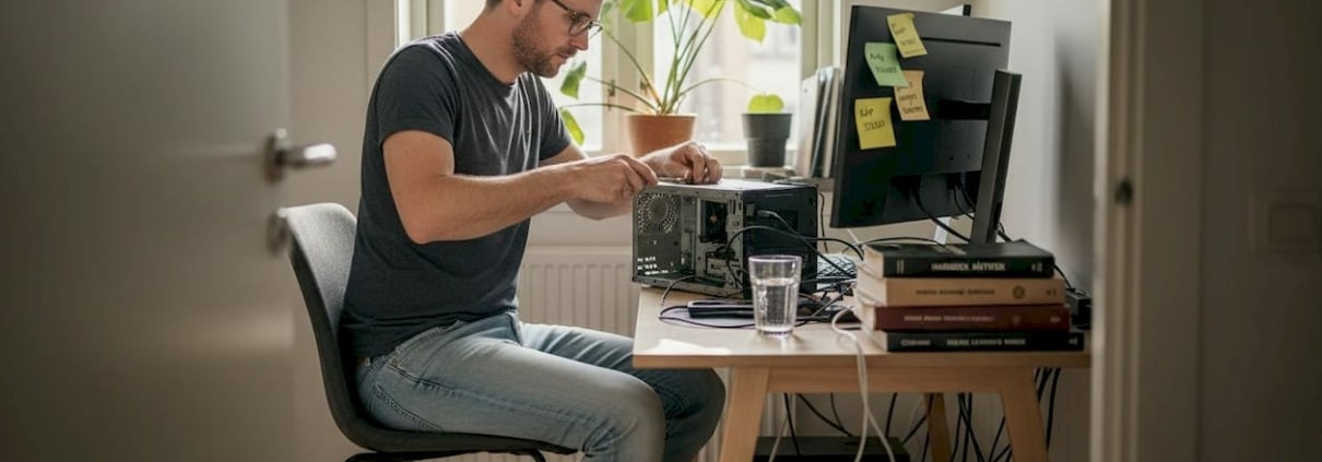 Man arbetar med datorreparation.