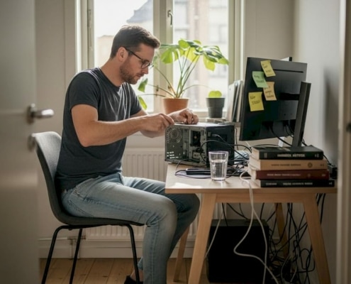 Man arbetar med datorreparation.